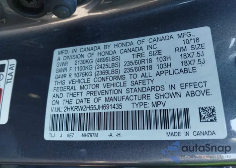 2018 Honda Cr-V Ex from USA, damaged, VIN 2HKRW2H55JH691435
